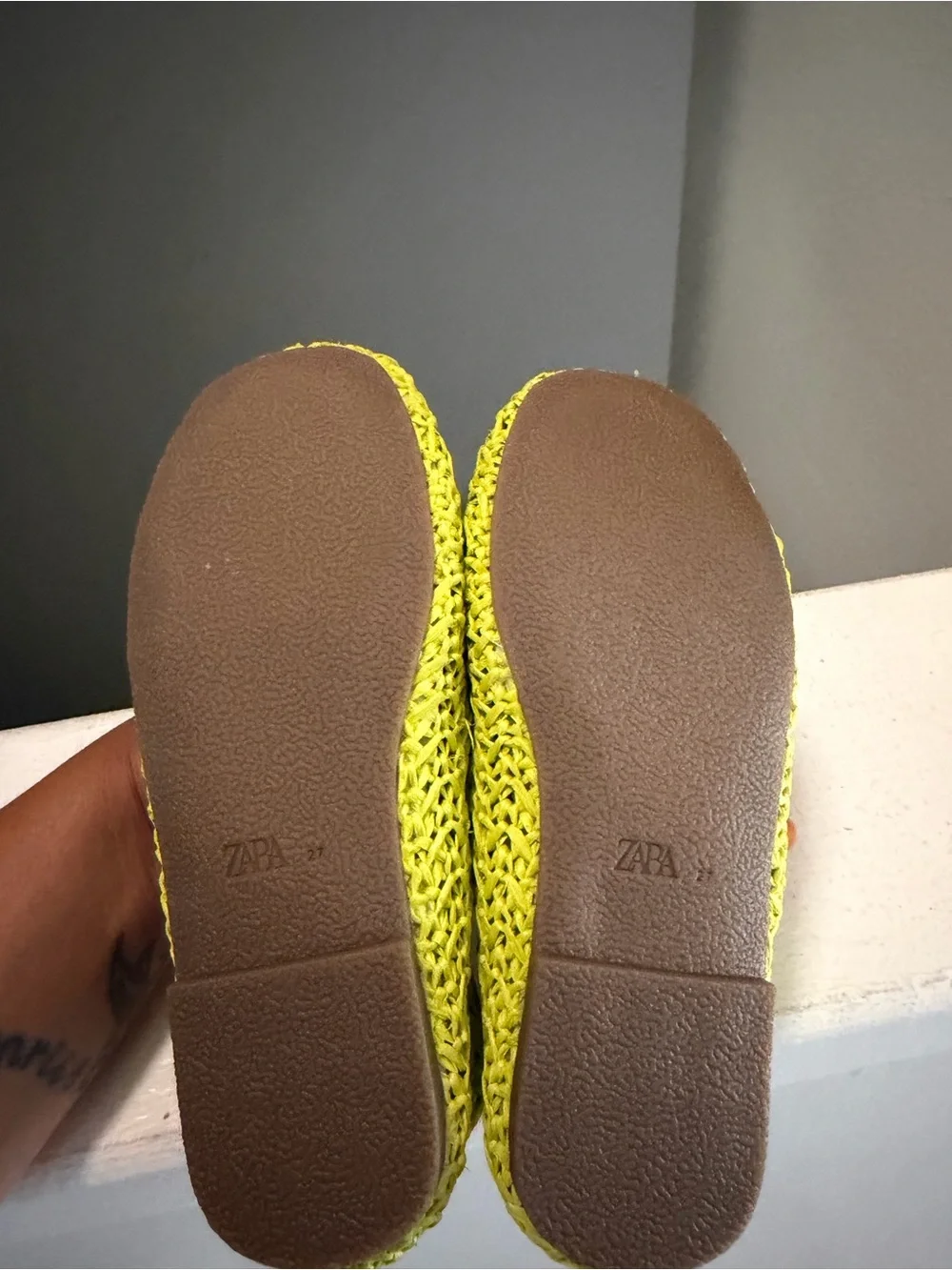 Zara Kids Neon Yellow Woven Mary Jane Sandals